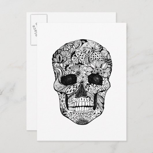 Floral Skull Doodle Briefkaart (Voorkant / Achterkant)