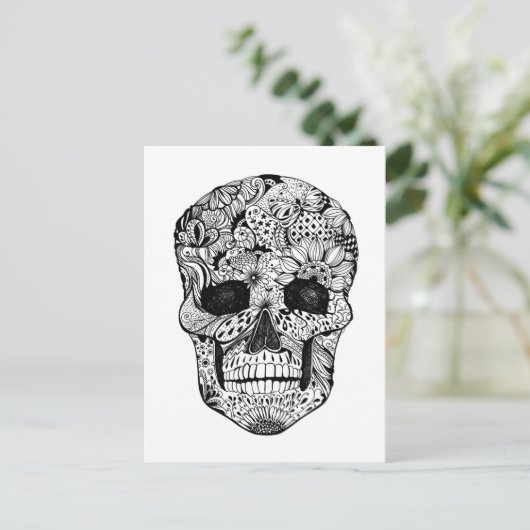 Floral Skull Doodle Briefkaart (Staand voorkant)