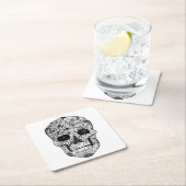 Floral Skull Doodle Kartonnen Onderzetters (Insitu)