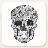 Floral Skull Doodle Kartonnen Onderzetters (Voorkant)