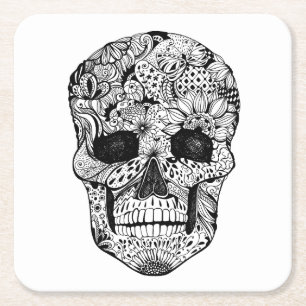 Floral Skull Doodle Kartonnen Onderzetters