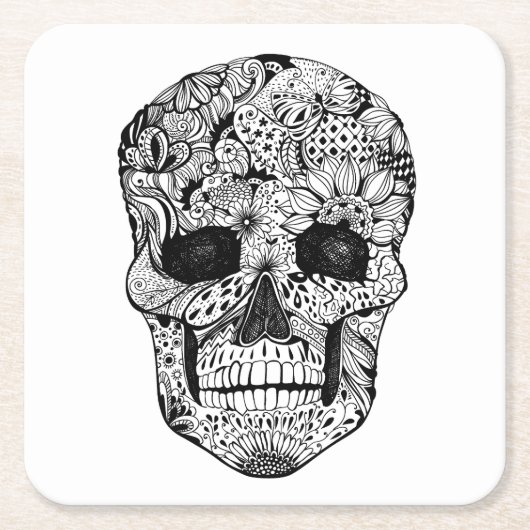 Floral Skull Doodle Kartonnen Onderzetters (Voorkant)