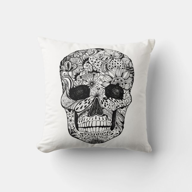 Floral Skull Doodle Kussen (Voorkant)