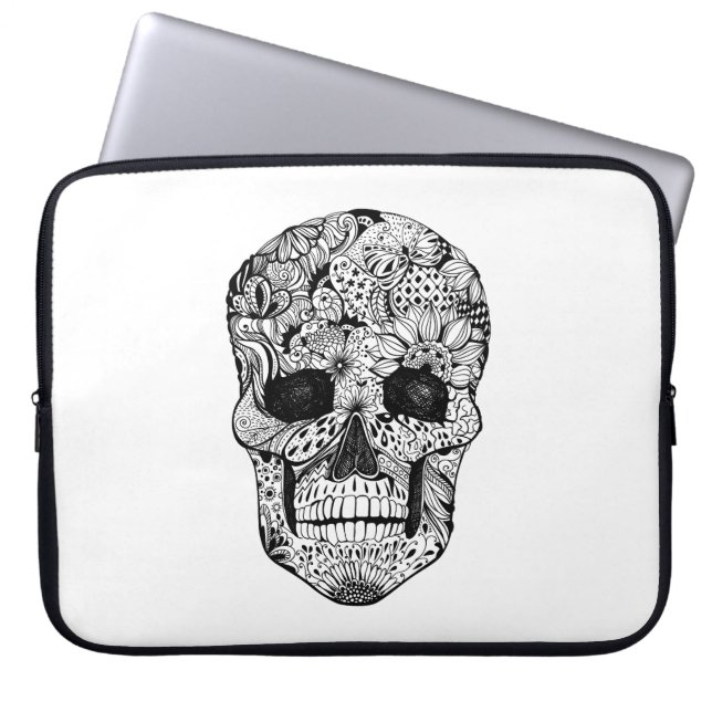 Floral Skull Doodle Laptop Sleeve (Voorkant)