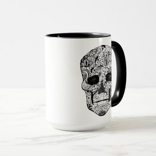 Floral Skull Doodle Mok (Voorkant rechts)