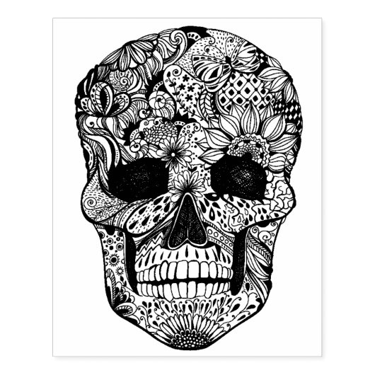 Floral Skull Doodle Rubberstempel (Afrduk)