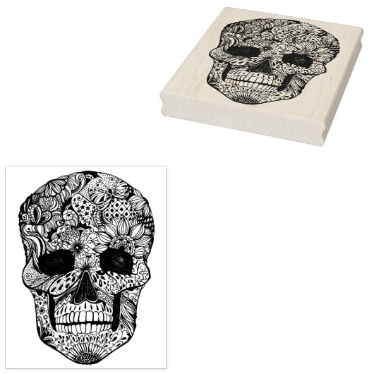 Floral Skull Doodle Rubberstempel (Gestempeld)
