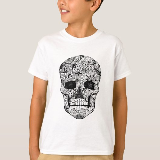 Floral Skull Doodle T-shirt (Voorkant)