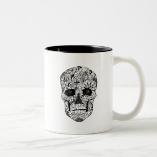 Floral Skull Doodle Tweekleurige Koffiemok
