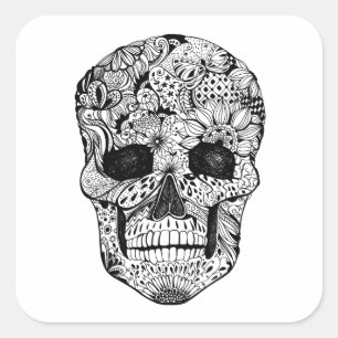 Floral Skull Doodle Vierkante Sticker