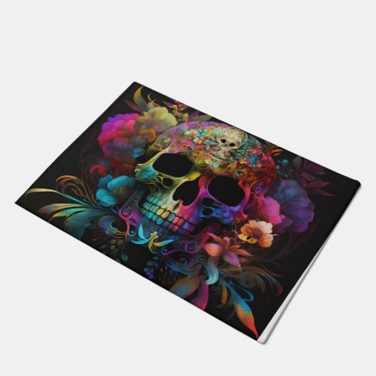 Floral Skull Doormat Deurmat (Schuin)