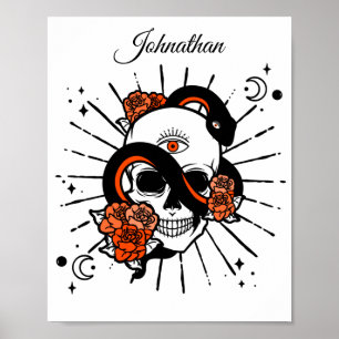 Floral Skull en drapslang Poster