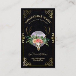 Floral Skull en Moon Black Witchcraft Visitekaartje