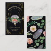 Floral Skull en Moon Black Witchcraft Visitekaartje (Voorkant / Achterkant)