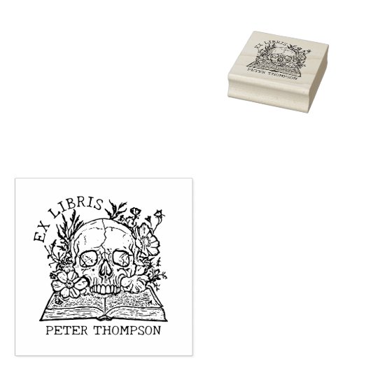 Floral Skull Ex Libris Bibliotheek Boek Rubberstempel (Gestempeld)