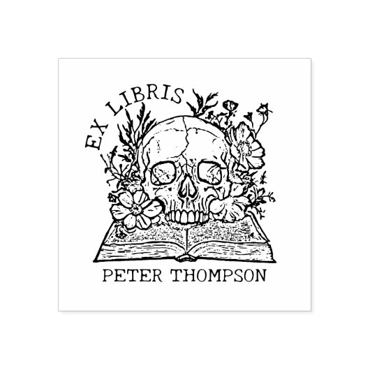 Floral Skull Ex Libris Bibliotheek Boek Rubberstempel (Afrduk)
