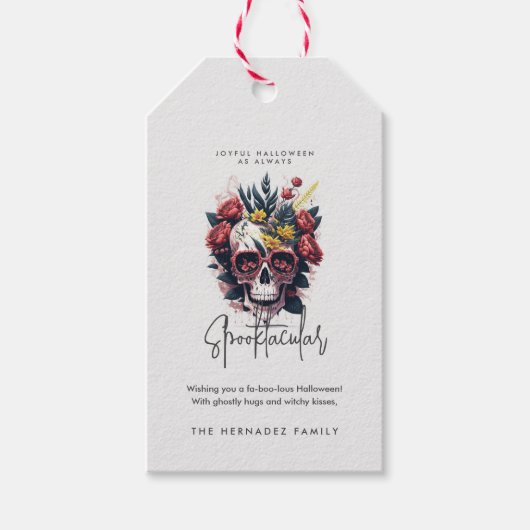 Floral Skull Faboolous Spooktacular Familienaam Cadeaulabel (Voorkant)