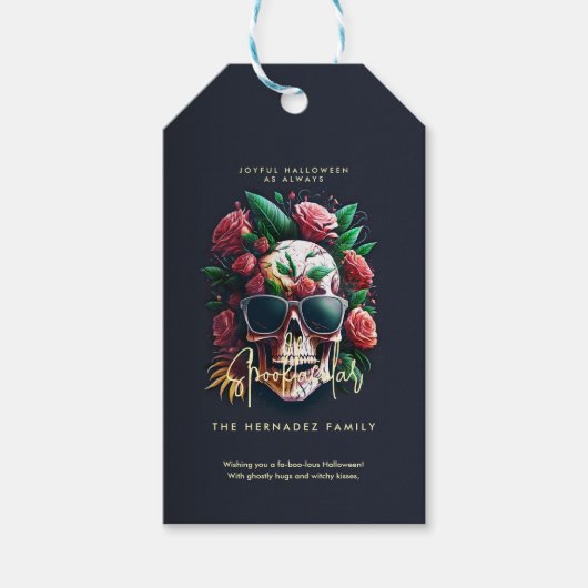 Floral Skull Faboolous Spooktacular Familienaam Cadeaulabel (Voorkant)