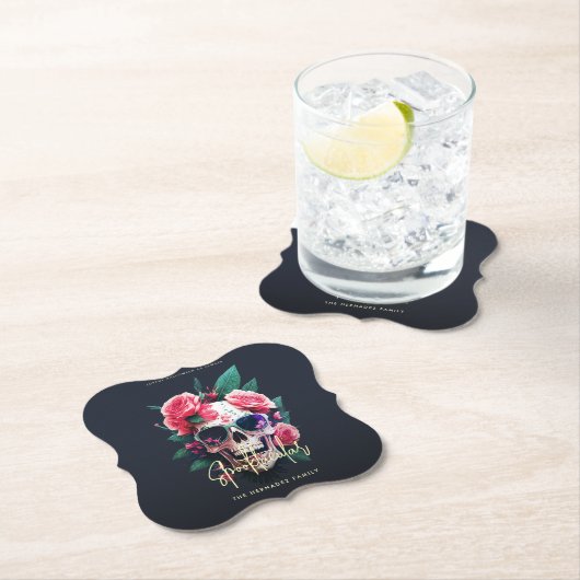 Floral Skull Faboolous Spooktacular Familienaam Kartonnen Onderzetters (Insitu)