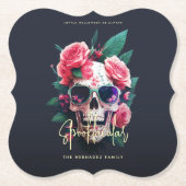 Floral Skull Faboolous Spooktacular Familienaam Kartonnen Onderzetters (Voorkant)