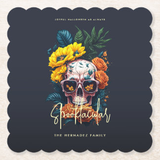 Floral Skull Faboolous Spooktacular Familienaam Kartonnen Onderzetters