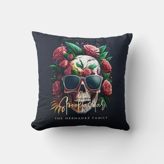 Floral Skull Faboolous Spooktacular Familienaam Kussen (Voorkant)