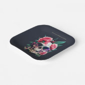 Floral Skull Faboolous Spooktacular Familienaam Papieren Bordje (Gebogen)