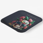 Floral Skull Faboolous Spooktacular Familienaam Papieren Bordje (Gebogen)