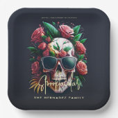 Floral Skull Faboolous Spooktacular Familienaam Papieren Bordje (Voorkant)