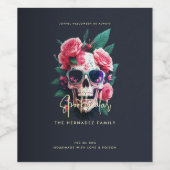 Floral Skull Faboolous Spooktacular Familienaam Wijn Etiket (Enkel label)