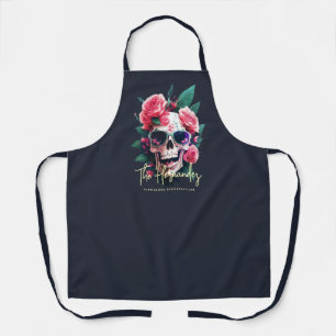 Floral Skull Familienaam Halloween Monogram Schort