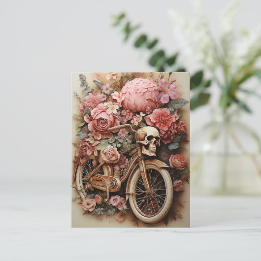 Floral Skull Fiets Waterverf Briefkaart (Staand voorkant)