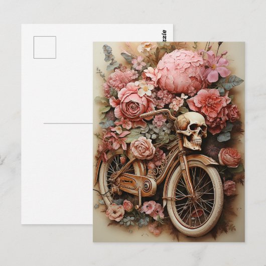 Floral Skull Fiets Waterverf Briefkaart (Voorkant / Achterkant)