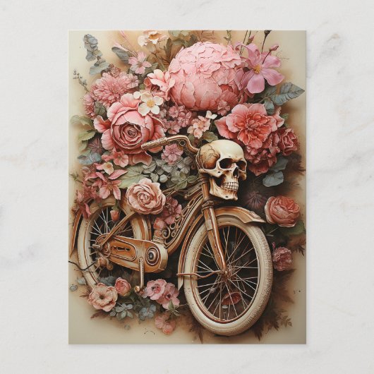 Floral Skull Fiets Waterverf Briefkaart (Voorkant)