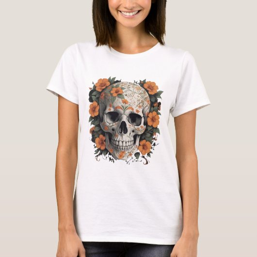 Floral Skull Fusion – Edgy & Elegant Vector Design T-shirt (Voorkant)