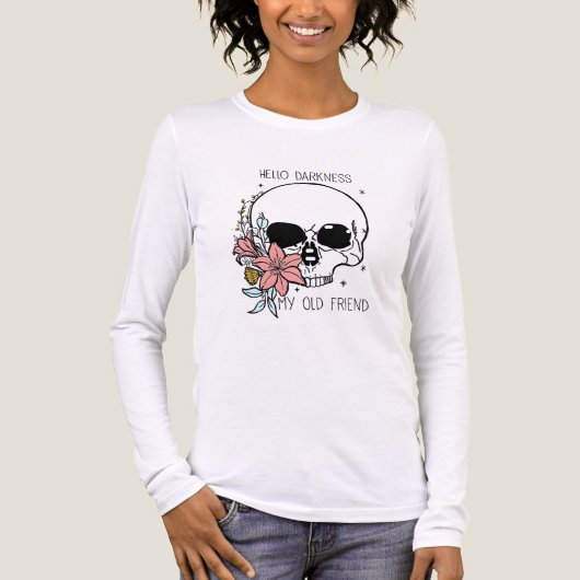 Floral Skull Goth "Hello Darkness" Art Tri-Blend Shirt (Voorkant volledig)