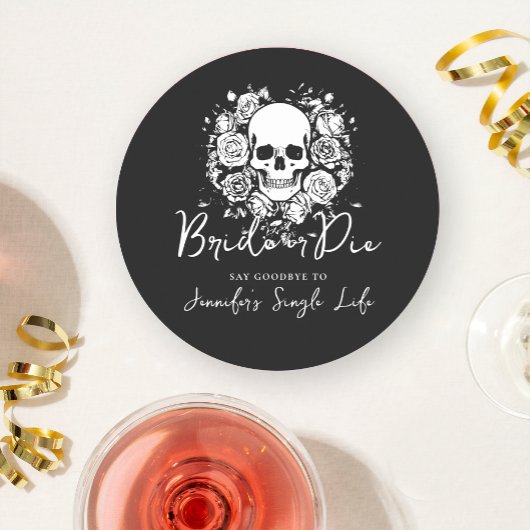 Floral Skull Gothic Black Bachelorette Party  Ronde Kartonnen Onderzetter