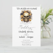 Floral Skull Gothic bruiloft uitnodiging (Staand voorkant)