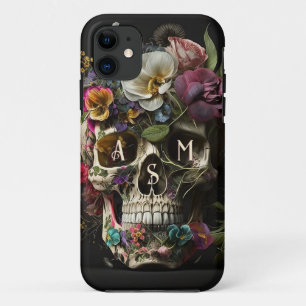 Floral Skull Gothic Pagan Monogram Initialen Case-Mate iPhone Case