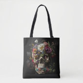 Floral Skull Gothic Pagan Monogram Tote Bag (Voorkant)