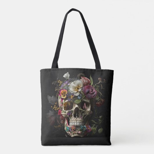 Floral Skull Gothic Pagan Monogram Tote Bag (Achterkant)