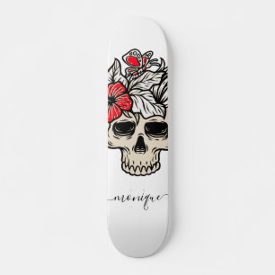 Floral Skull Gothic Skeleton Trendy Name Persoonlijk Skateboard