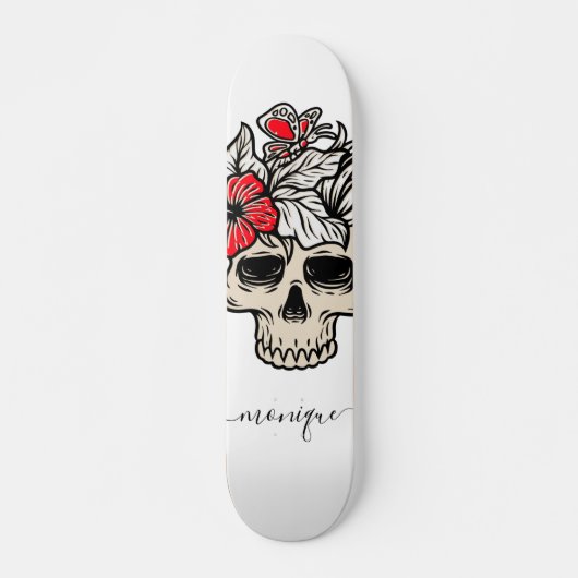  Floral Skull Gothic Skeleton Trendy Name Persoonlijk Skateboard (Voorkant)