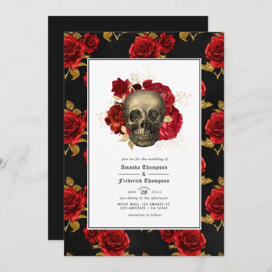Floral Skull Gothic Wedding Photo Kaart (Voorkant / Achterkant)
