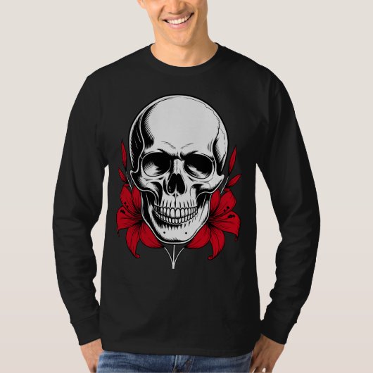 Floral Skull Graphic Design T-shirt (Voorkant)