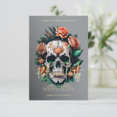 Floral Skull Grey Halloween Party Kaart (Staand voorkant)