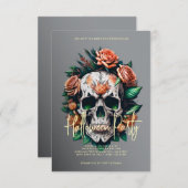 Floral Skull Grey Halloween Party Kaart (Voorkant / Achterkant)