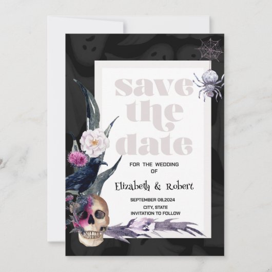 Floral Skull Halloween Bewaar de datum Save The Date (Voorkant)