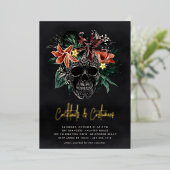 Floral Skull Halloween Cocktails & Costumes Party Folie Uitnodiging (Staand Voorkant)