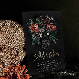 Floral Skull Halloween Cocktails & Costumes Party Folie Uitnodiging